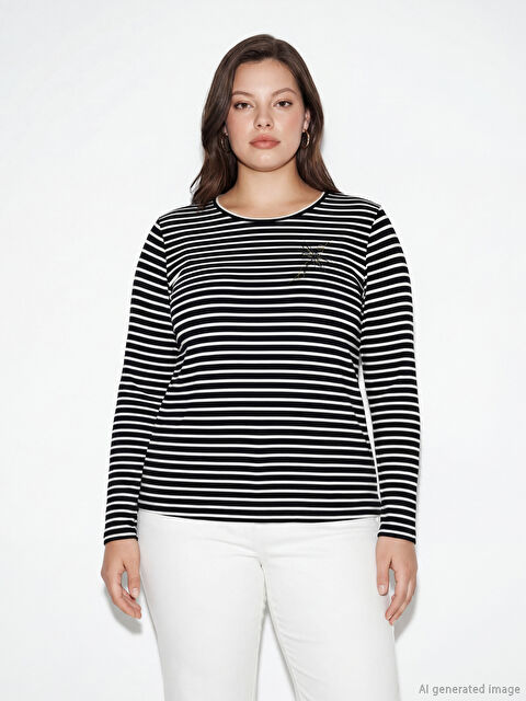 LCW Grace Crew Neck Striped Women's T-Shirt - S69838Z8-LEG