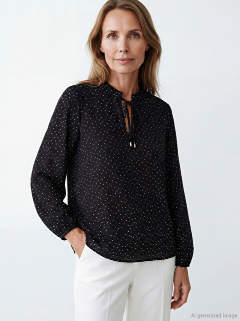 LCW Grace Bağlamalı Yaka Puantiyeli Bluz - S69846Z8-LQJ