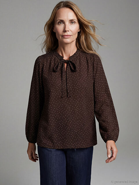 LCW Grace Bağlamalı Yaka Puantiyeli Bluz - S69846Z8-LQY