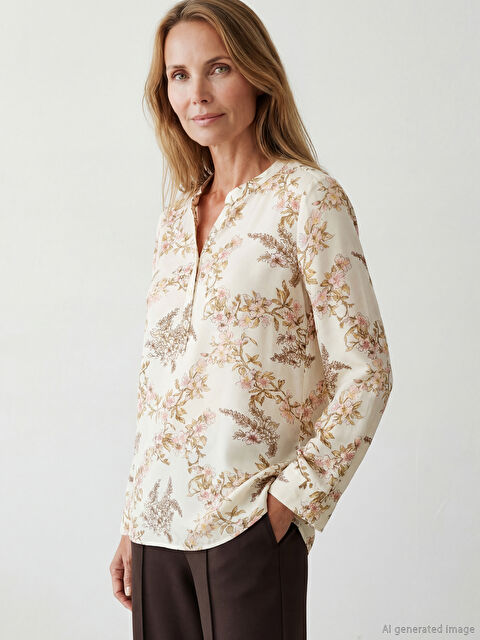 LCW Grace Kaçık Yaka Çiçekli  Bluz - S69848Z8-SWC