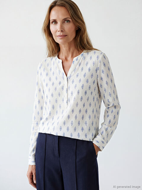 LCW Grace Μπλούζα με σχέδια και λαιμόκοψη με εγκοπή - S69848Z8-SWD