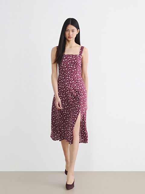 LCW Vision Square Neck Floral A-Line Dress - S69852Z8-LTF