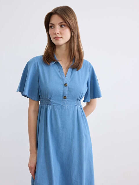 LCW Comfort Collared Ruched Denim Dress - S69938Z8-507