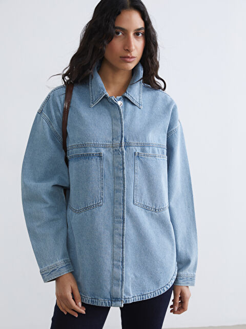 LCW Modest Gömlek Yaka Kadın Jean Ceket - S69939Z8-311
