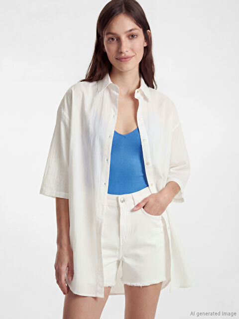 LCW DREAM Gömlek Yaka Kadın Plaj Elbisesi