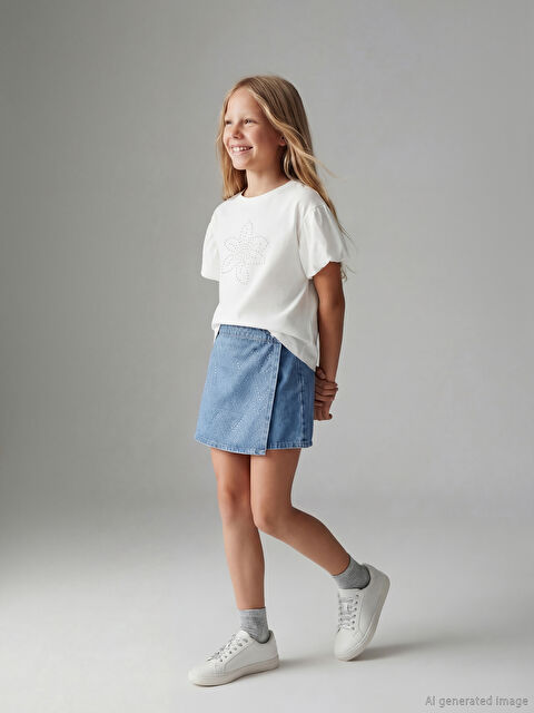 LCW Kids Taşlı Kız Çocuk Jean Şort Etek - S6AA75Z4-H45