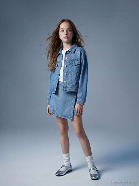 LCW Kids Taşlı Kız Çocuk Jean Şort Etek - S6AA75Z4-H45