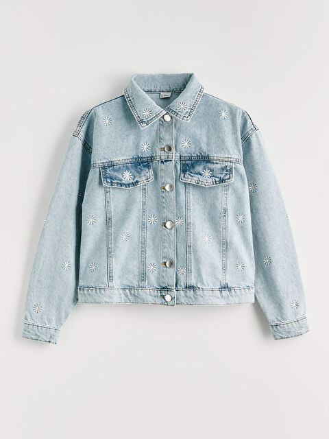 LCW Kids Çiçek Nakışlı Kız Çocuk Jean Ceket - S6AA82Z4-V2T