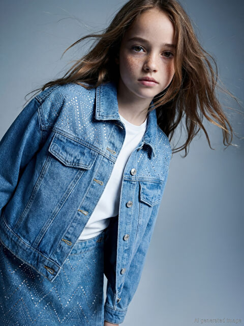 LCW Kids Taşlı Kız Çocuk Jean Ceket - S6AB09Z4-H45