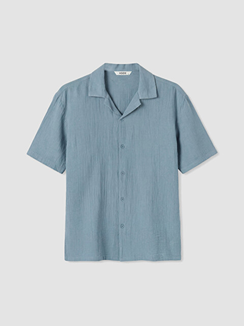XSIDE Mavi Loose Fit Resort Yaka Müslin Erkek Gömlek - S6AB29Z8