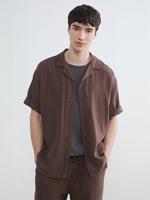 XSIDE Loose Fit Resort Yaka Müslin Erkek Gömlek - S6AB29Z8-HEH