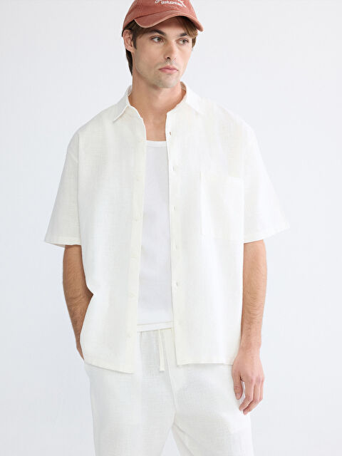 XSIDE Loose Fit Keten Görünümlü Erkek Gömlek - S6AB30Z8-EEW