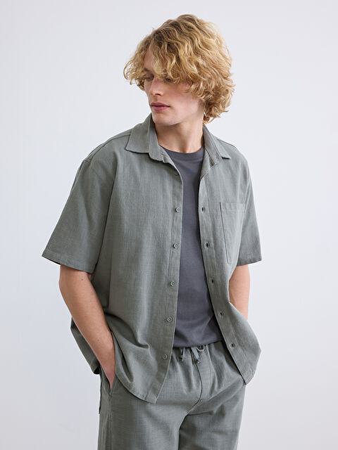 XSIDE Loose Fit Keten Görünümlü Erkek Gömlek - S6AB30Z8-R1C