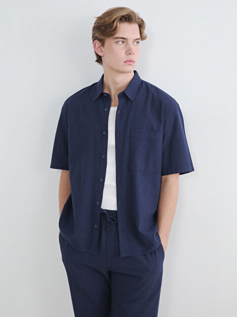 XSIDE Loose Fit Keten Görünümlü Erkek Gömlek - S6AB30Z8-Z46