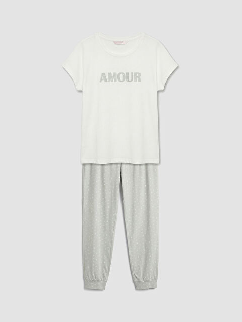 LCW DREAM Bisiklet Yaka Baskılı Kadın Pijama Takımı - S6AB39Z8-LRR