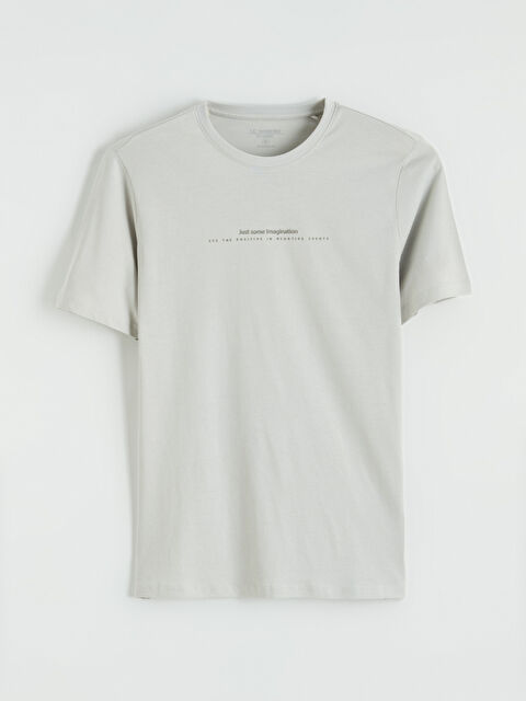 LCWAIKIKI Classic Bisiklet Yaka Yazı Baskılı Penye Erkek Tişört - S6AB62Z8-ZUN