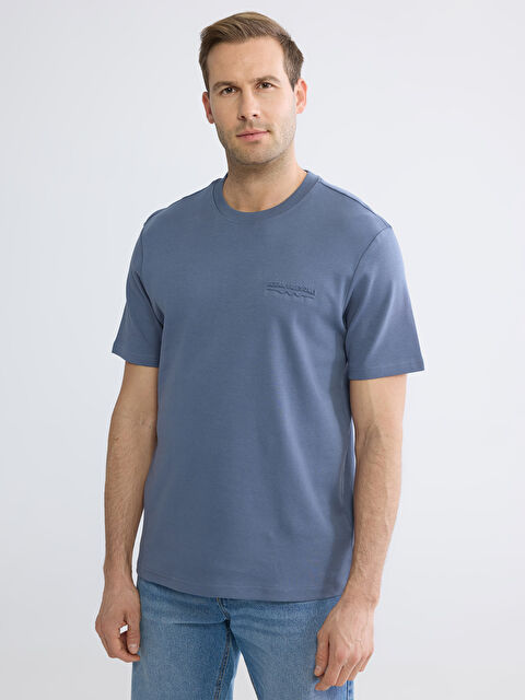 LCWAIKIKI Classic Bisiklet Yaka Nakışlı Bol Fit İnterlok Erkek Tişört - S6AB68Z8-GYR