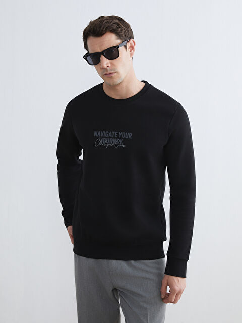 LCWAIKIKI Classic Bisiklet Yaka Baskılı Erkek Sweatshirt - S6AB75Z8-CVL