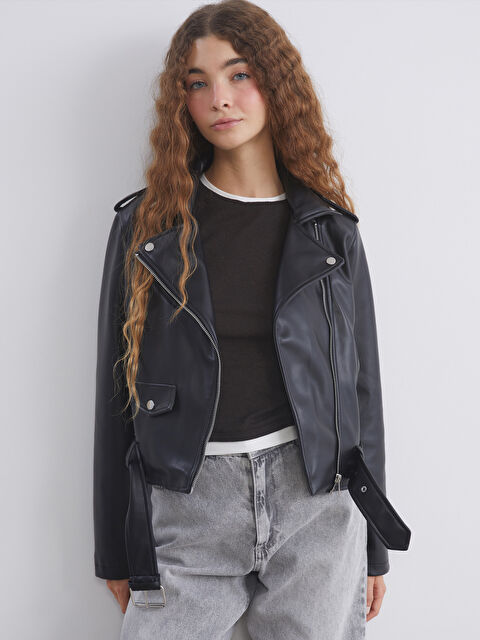 XSIDE Women's Biker Jacket in Leather Look - S6AC19Z8-CVL