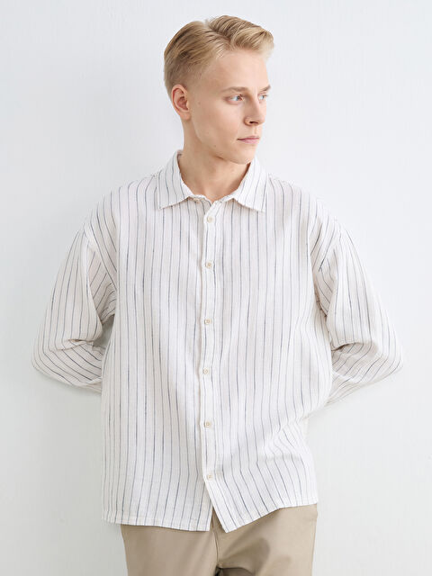 LCW Vision Regular Fit Çizgili Müslin Erkek Gömlek