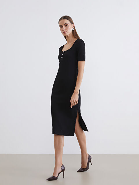 LCWAIKIKI Classic U-Neck Ribbed Bodycon Dress - S6AG85Z8-CVL