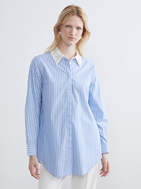 LCWAIKIKI Classic Striped Women's Tunic Shirt with Beaded Embroidery - S6AH25Z8-LEN