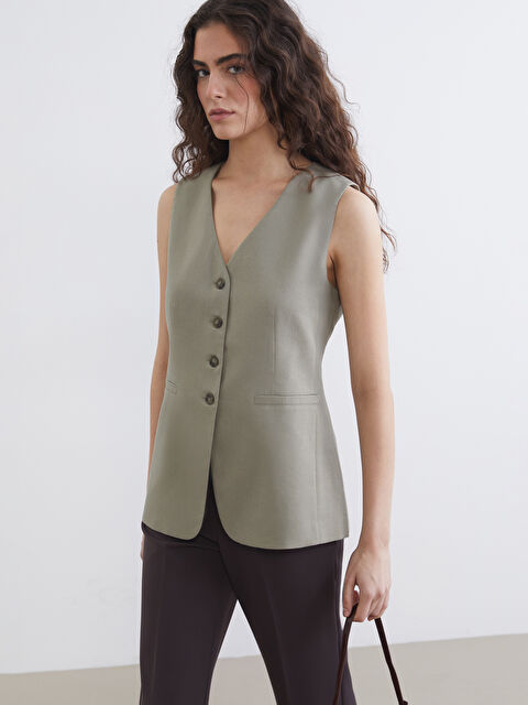 LCW Vision V Neck Linen Blend Women's Classic Waistcoat - S6AI38Z8-S4T