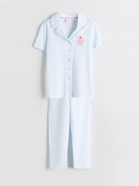 LCW Kids Gömlek Yaka Çizgili Kız Çocuk Pijama Takım - S6AI72Z4-LU7