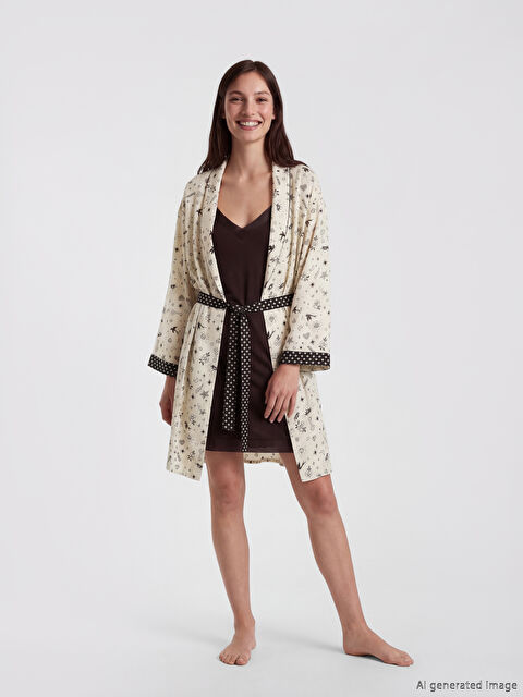 LCW DREAM Şal Yaka Desenli Kadın Sabahlık - S6AJ13Z8-LRA
