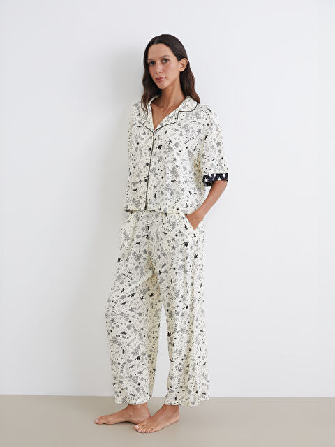 LCW DREAM Gömlek Yaka Baskılı Kadın Pijama Takım - S6AJ91Z8-LRA