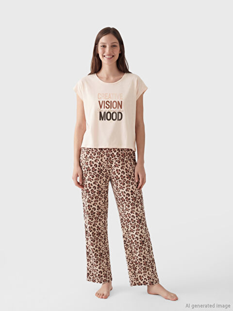 LCW DREAM Bisiklet Yaka Baskılı Kadın Pijama Takım - S6AK02Z8-LRA