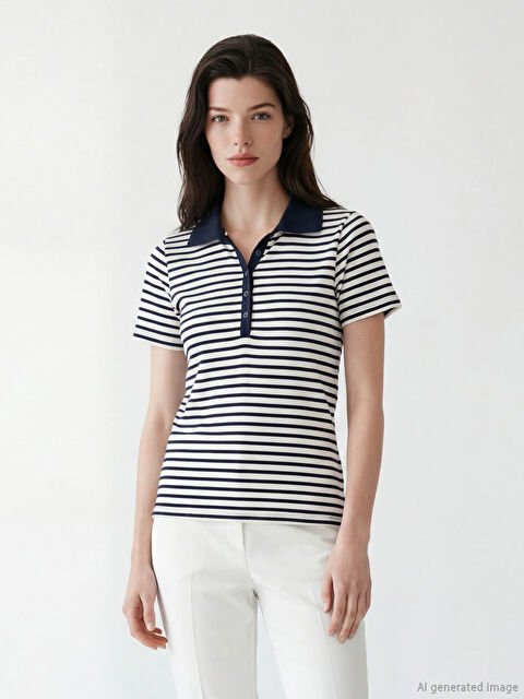 LCWAIKIKI Maternity Женская футболка в полоску с воротником-поло