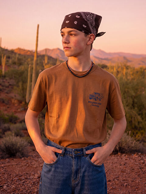 LCW Kids Bisiklet Yaka Baskılı Erkek Çocuk Tişört