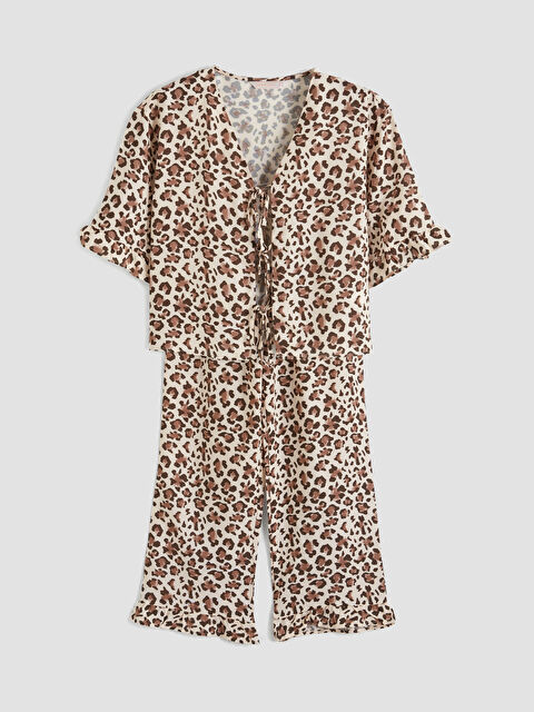 LCW DREAM V Yaka Leopar Desenli Kadın Pijama Takımı - S6AN96Z8-LRA