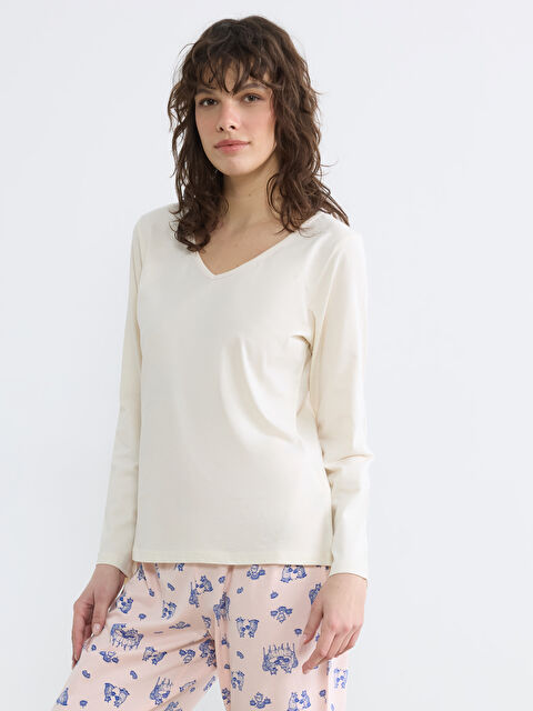 LCW DREAM V Yaka Baskılı Kadın Pijama Takım - S6AN98Z8-LSZ