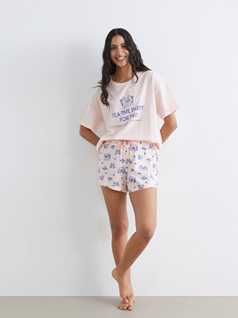 LCW DREAM Bisiklet Yaka Baskılı Kadın Şortlu Pijama Takımı - S6AO10Z8-LSZ