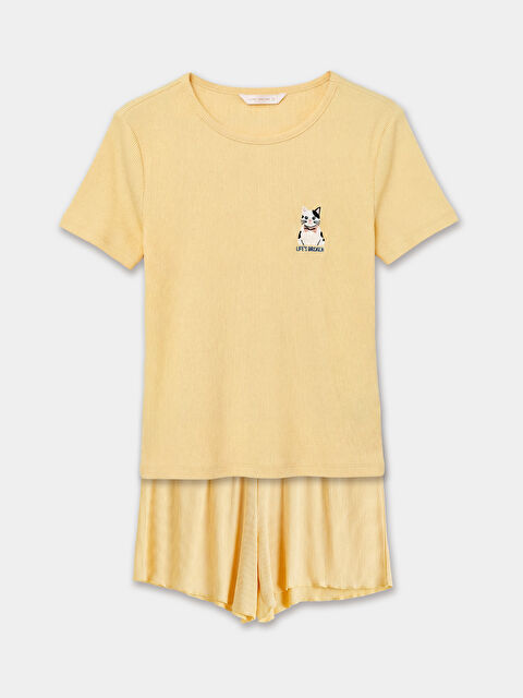 LCW DREAM Bisiklet Yaka Nakışlı Kadın Şortlu Pijama Takımı - S6AO13Z8-FUS