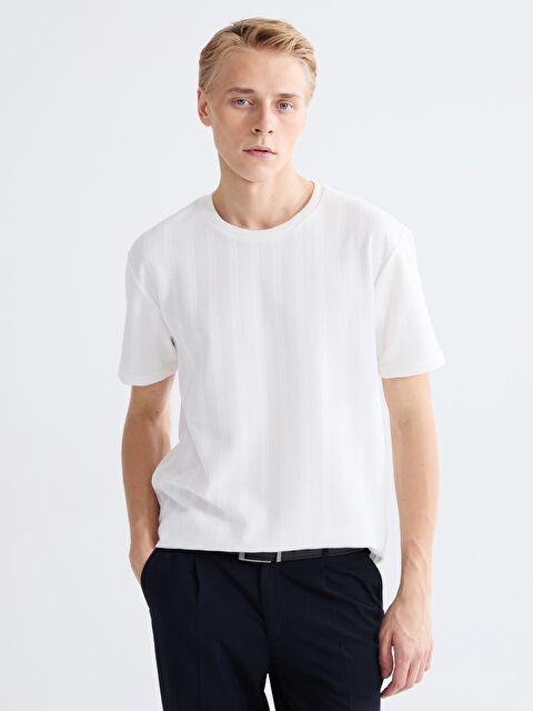 LCW Vision Men's textured T-shirt with a crew neck. - S6AO49Z8-R9J