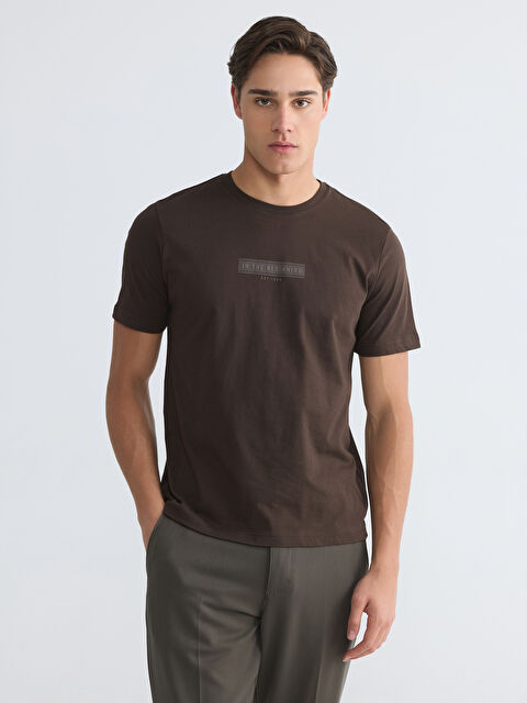 LCWAIKIKI Classic Bisiklet Yaka Baskılı Erkek Penye Tişört