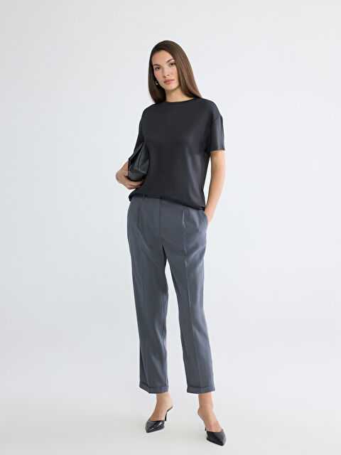 LCW STUDIO Pantaloni țigareta din material plisat cu talie înaltă pentru femei - S6AP04Z8-CTH