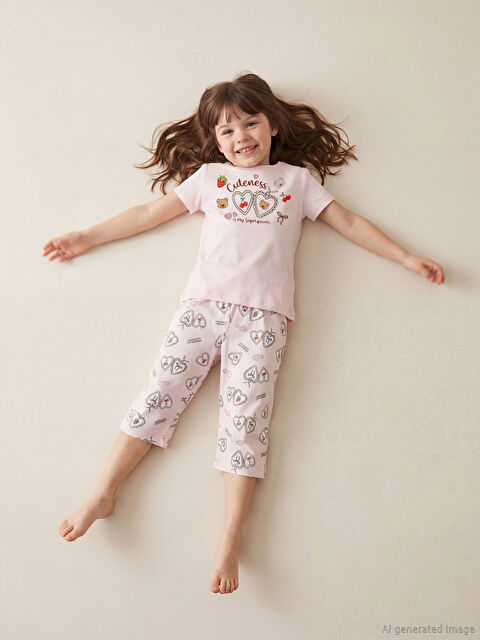 LCW Kids Baskılı Kız Çocuk Kaprili Pijama Takımı - S6AP58Z1-FUG
