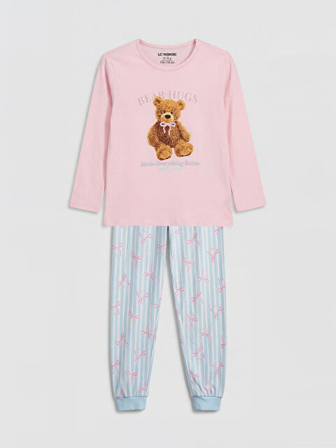 LCW Kids Bisiklet Yaka Baskılı Kız Çocuk Pijama Takım - S6AQ25Z1-QWM
