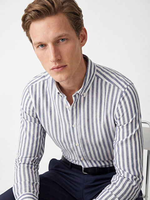 SOUTHBLUE قميص رجالي مخطط بقصة عادية