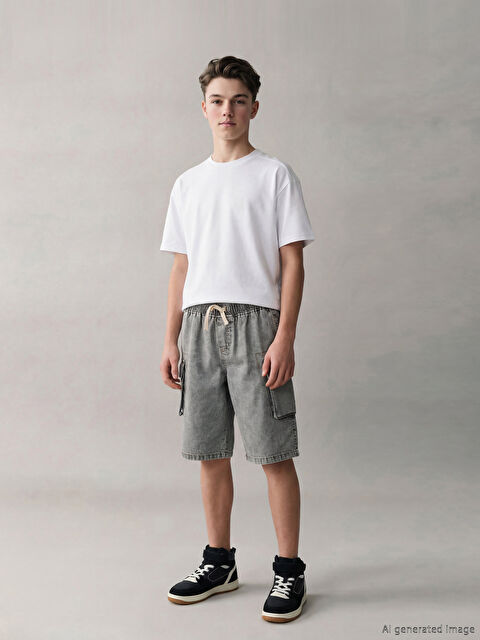 LCW Kids Beli Lastikli Erkek Çocuk Kargo Jean Şort