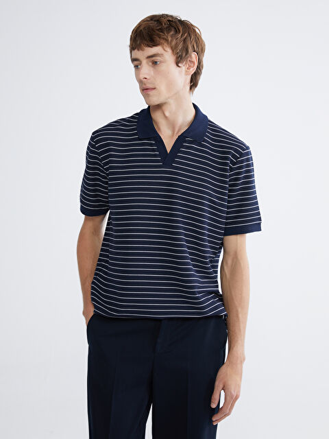 SOUTHBLUE Polo Collar Striped Pique Men's T-Shirt - S6AR71Z8-RFH