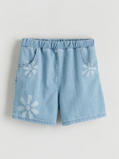 LCW Kids Beli Lastikli Çiçek Baskılı Kız Çocuk Jean Şort - S6AS48Z1-507