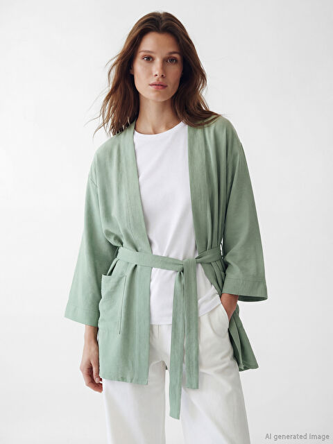 LCW Modest Kimono supradimensionat cu guler șal și cordon pentru femei