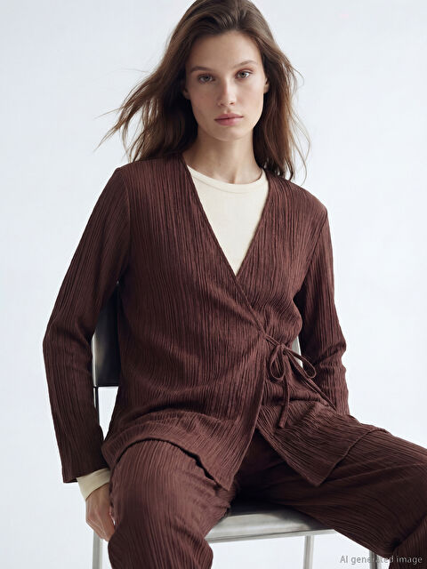 LCW Modest Double Breasted Textured Women's Kimono