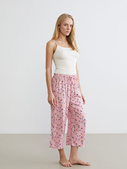 LCW DREAM Beli Lastikli Çiçekli Kadın Kapri Pijama Altı - S6AS93Z8-LT4