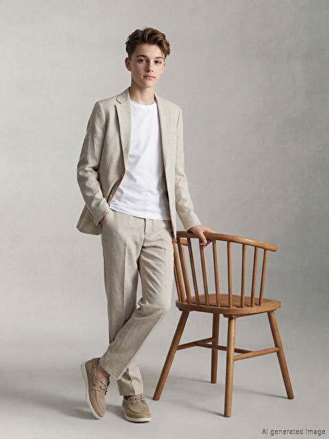 LCW Kids Keten Görünümlü Erkek Çocuk Takım Elbise